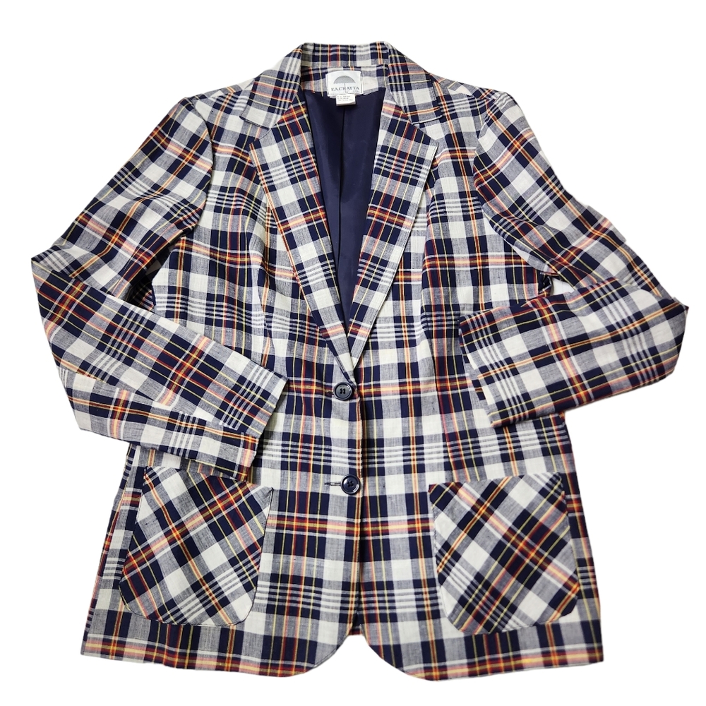 Vintage F.A. Chatta Light Weight Plaid Blazer Jacket Size 14